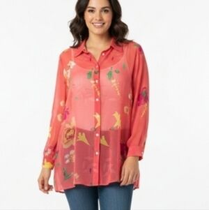 Lane Bryant Coral Floral Button Down Blouse Size 14/16
